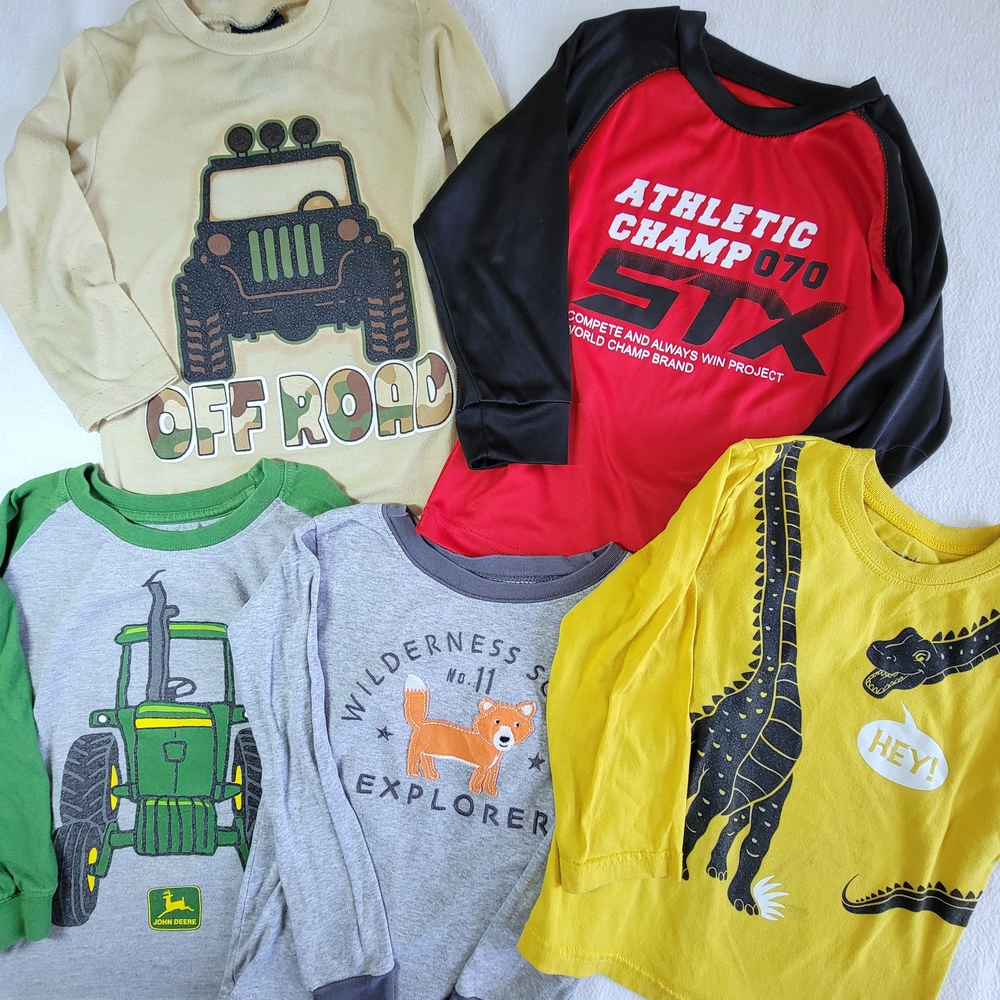 Lot of 5 Long Sleeve T-Shirts Sz 3T 4T 5 Back To School John Deere Tractor Dinos